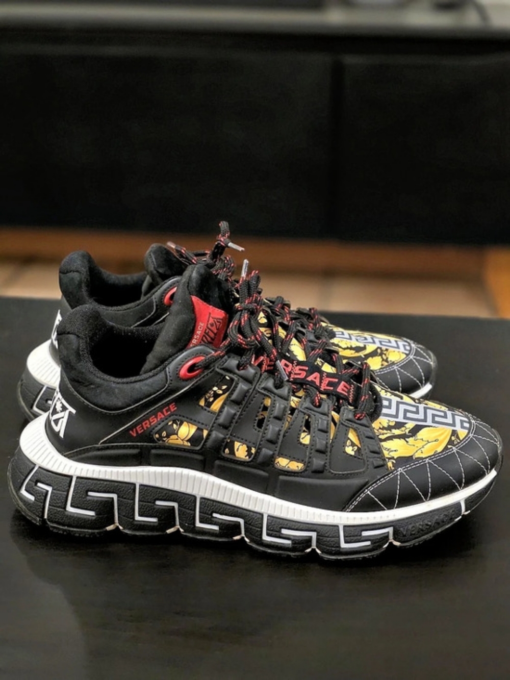 Versace Trigreca Sneakers - Black & Gold Barocco EU 42